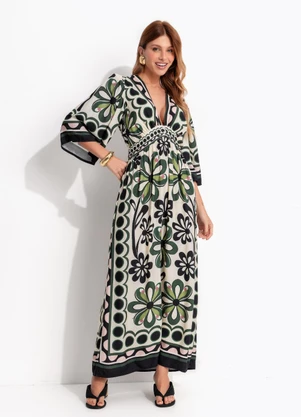Farm - Vestido Cropped Manga Longa Florara Preto - FARM