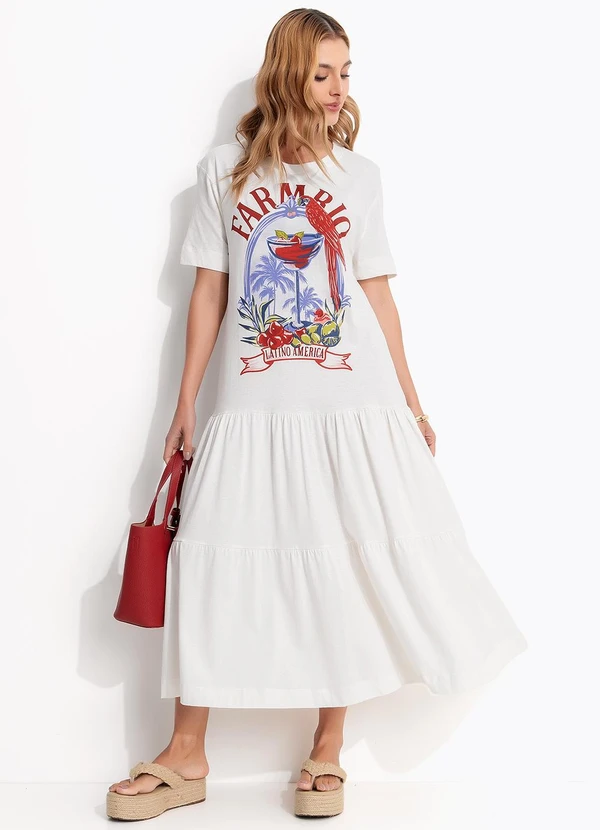 Farm - Vestido Cropped Marias Drink Pintado Off White