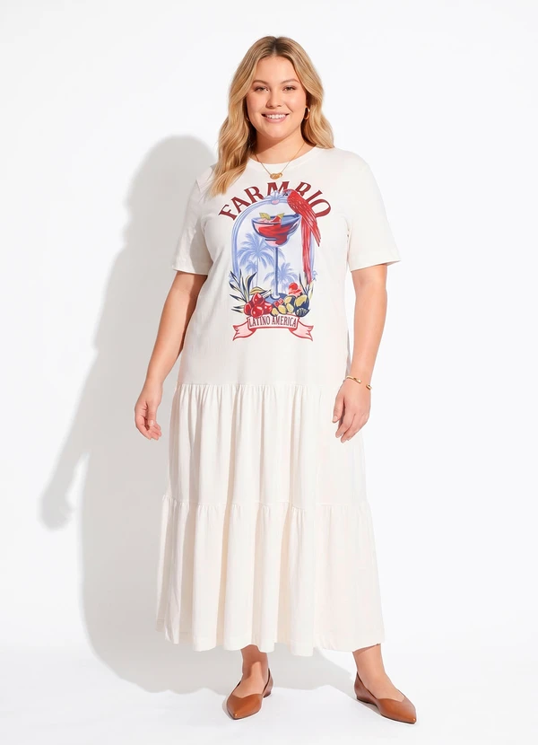 Farm - Vestido Cropped Marias Drink Pintado Off White