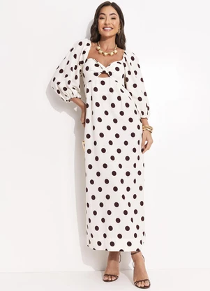 Farm - Vestido Cropped Poá Bege - FARM