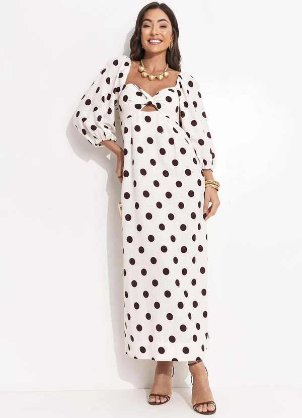 Farm - Vestido Cropped Poá Bege