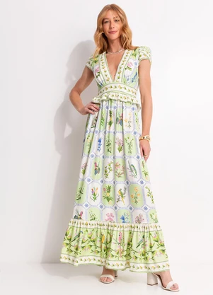 Farm - Vestido Cropped Porcelana Tropical Verde - FARM