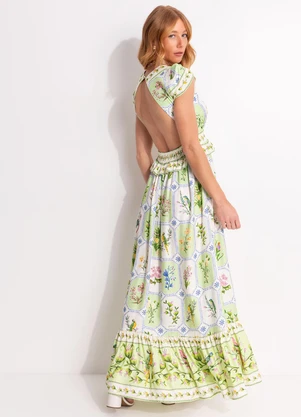Farm - Vestido Cropped Porcelana Tropical Verde - FARM