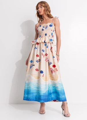 Farm - Vestido Cropped Praia do Poá Bege - FARM