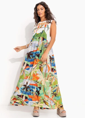 Farm - Vestido Cropped Regata Araras Galho Off White - FARM