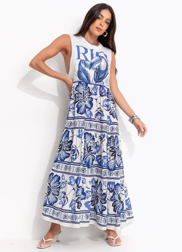 Farm - Vestido Cropped Regata Rio Tucanos Azul