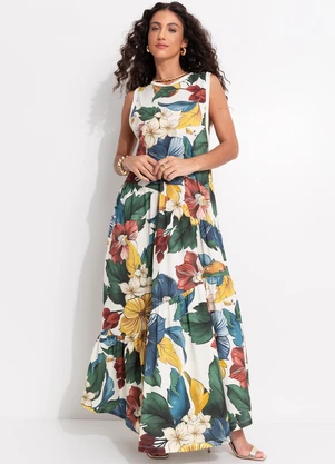 Farm - Vestido Cropped Tropicalzinho Bege - FARM