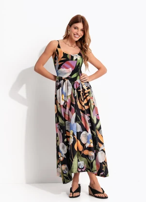 Farm - Vestido Cropped Vento de Flor Preto - FARM