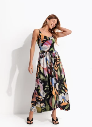 Farm - Vestido Cropped Vento de Flor Preto - FARM
