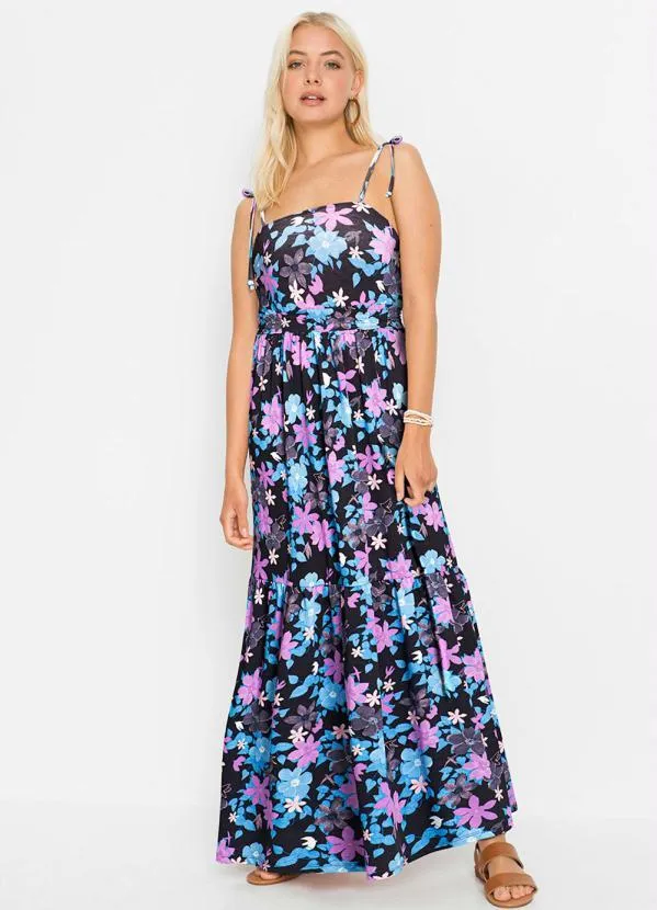 Outlet - Vestido de Alcinha Longo Floral Dark