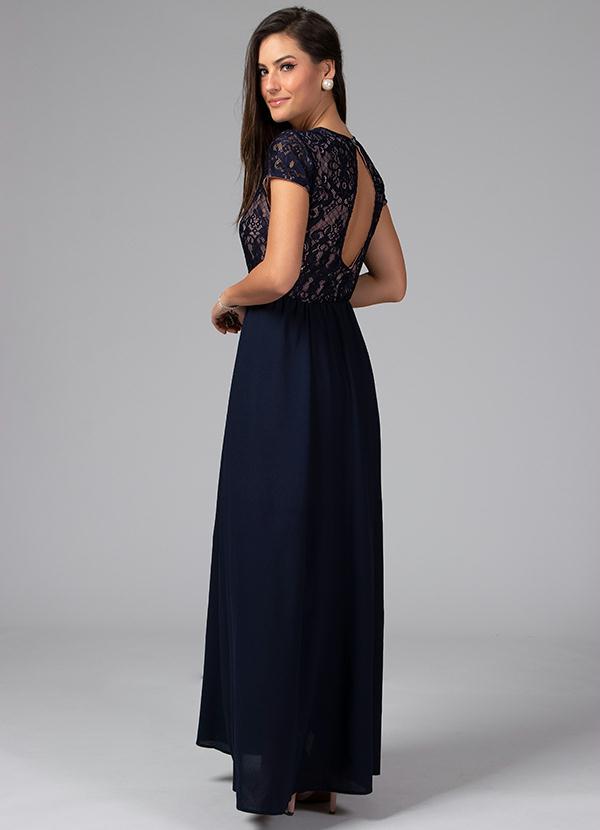Quintess - Vestido de Renda com Decote Costas Marinho 2