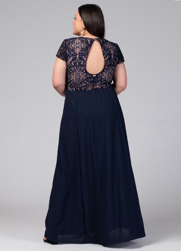 Quintess - Vestido de Renda com Decote Costas Marinho 5