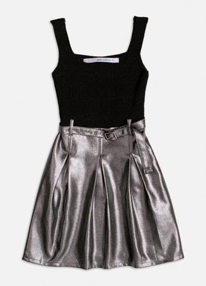 Authoria - Vestido de Tricot com Saia Metalizada Preto - AUTHORIA