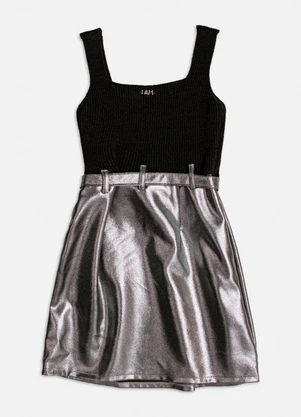 Authoria - Vestido de Tricot com Saia Metalizada Preto - AUTHORIA