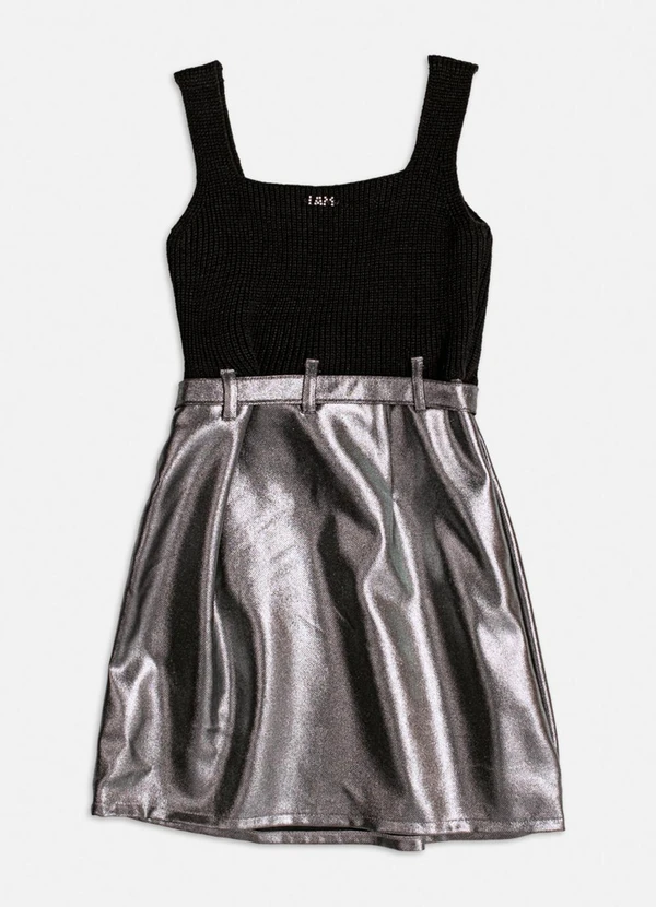 Authoria - Vestido de Tricot com Saia Metalizada Preto 2