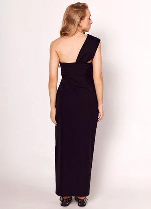Sofie - Vestido de um Ombro Só em Alfaiataria Preto - SOFIE