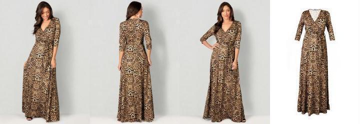 Vestido Decote Transpassado Animal Print Marrom