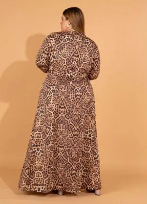 bonprix - Vestido Decote Transpassado Animal Print Marrom - BONPRIX