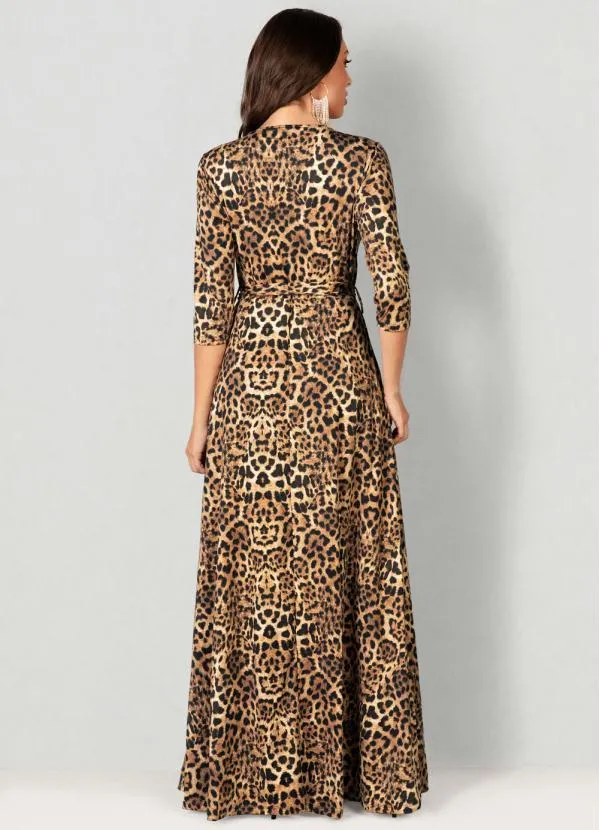 bonprix - Vestido Decote Transpassado Animal Print Marrom 2
