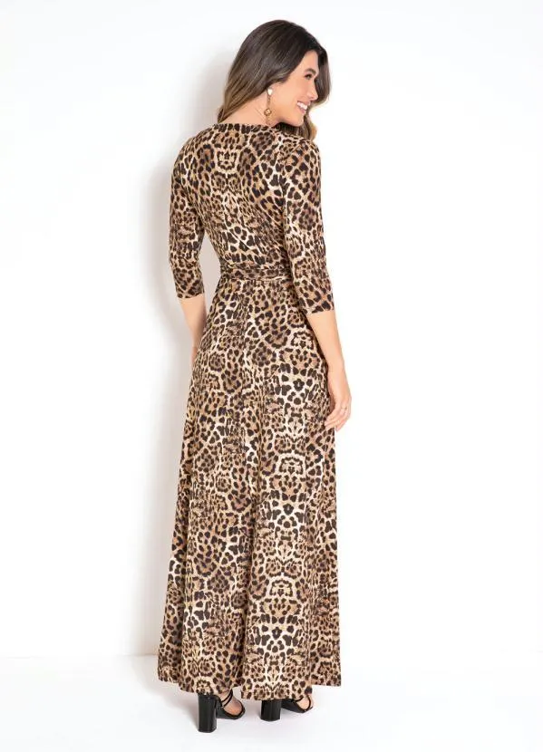 bonprix - Vestido Decote Transpassado Animal Print Marrom 5