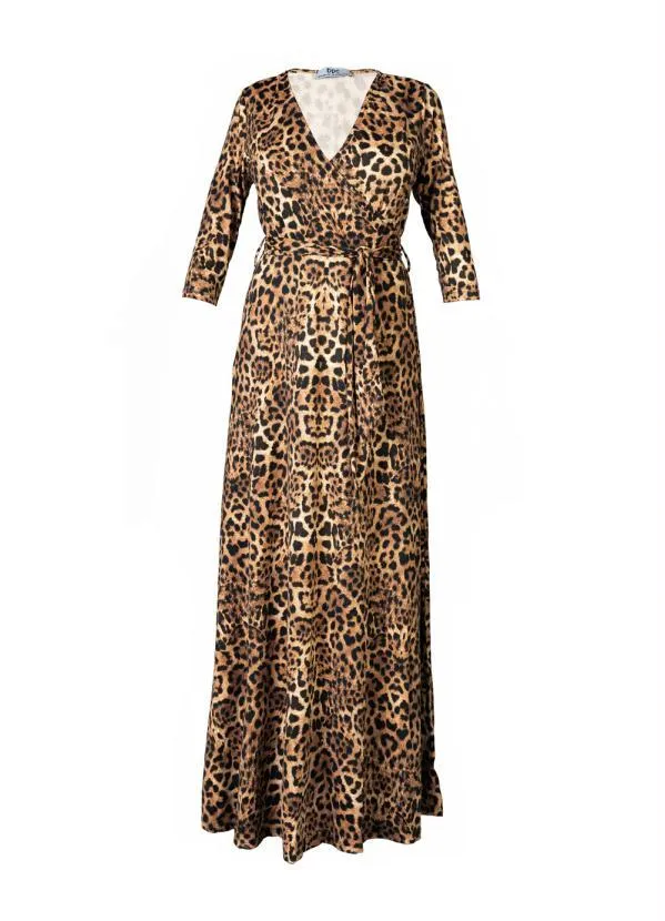 bonprix - Vestido Decote Transpassado Animal Print Marrom 6