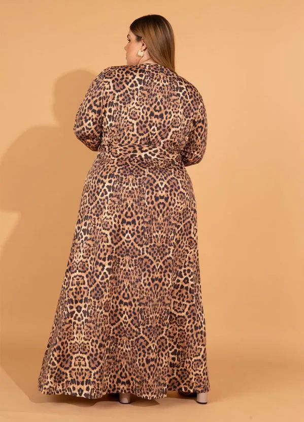 bonprix - Vestido Decote Transpassado Animal Print Marrom 8