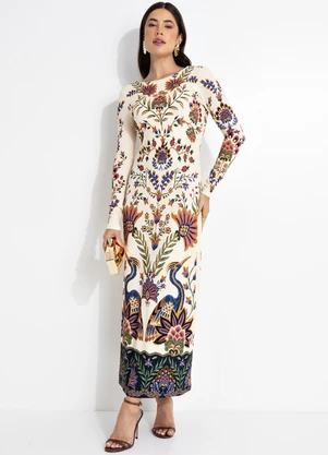 Farm - Vestido Decote U Costa Jardim Maravilhoso Bege - FARM