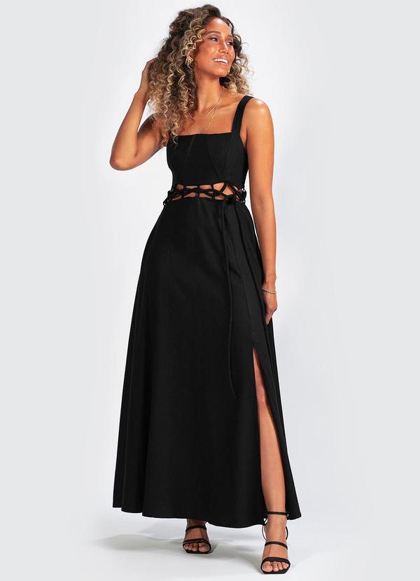 Farm - Vestido em Viscolinho Preto
