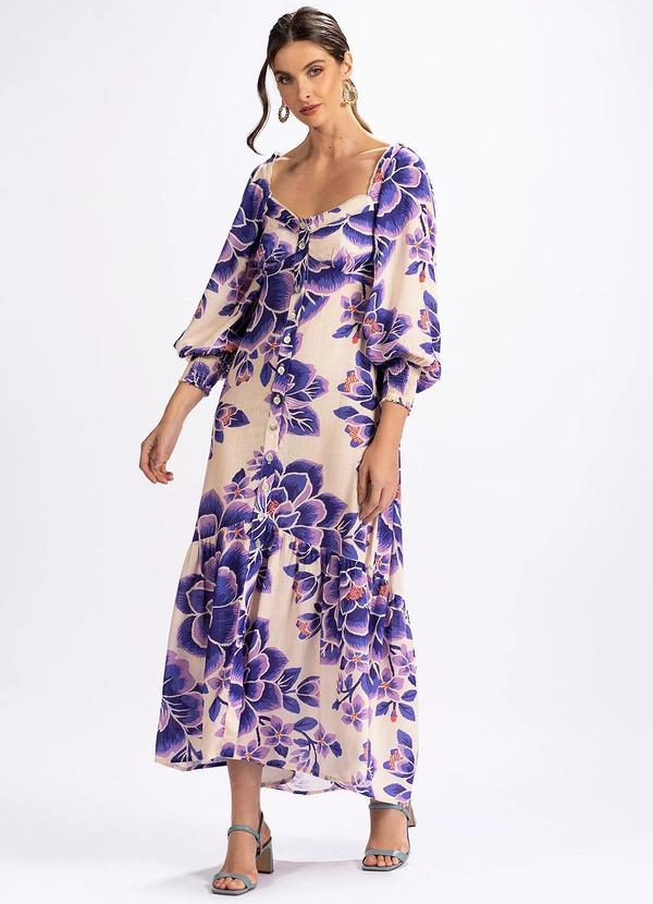 Farm - Vestido em Viscose Floral Beta Roxo