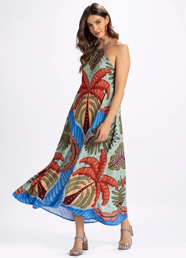 Farm - Vestido em Viscose Lenço Beleza Azul