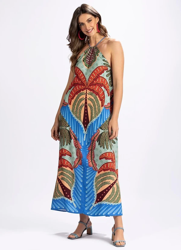 Farm - Vestido em Viscose Lenço Beleza Azul 3