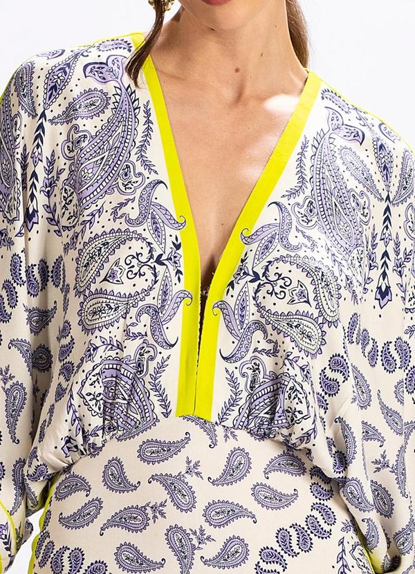 Farm - Vestido em Viscose Peixe Paisley Bege 2