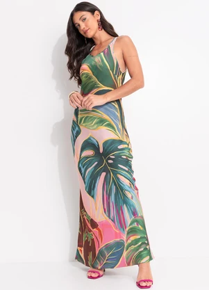 Farm - Vestido Enviesado Piscina Tropical Rosa - FARM