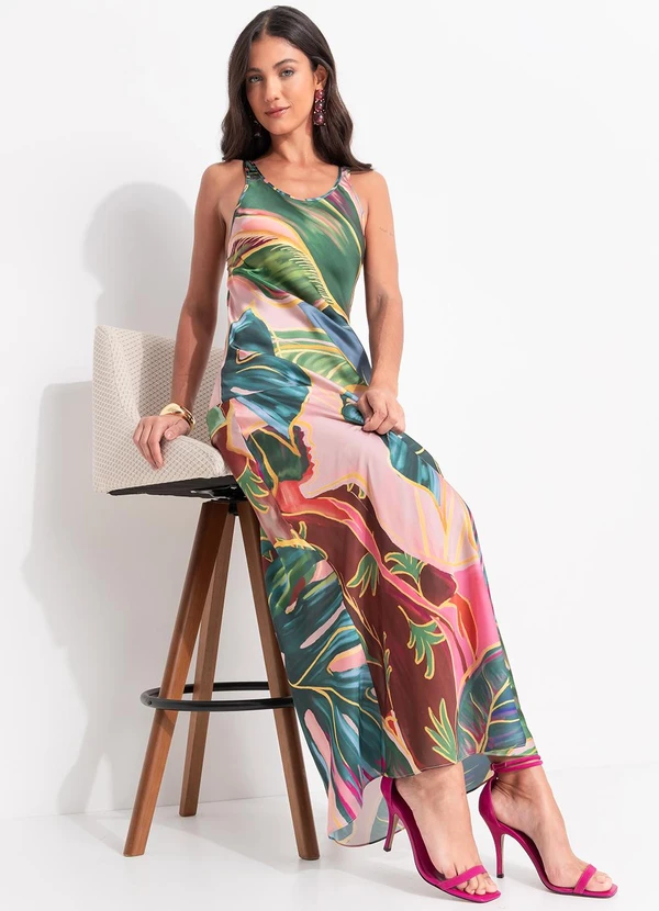 Farm - Vestido Enviesado Piscina Tropical Rosa 4