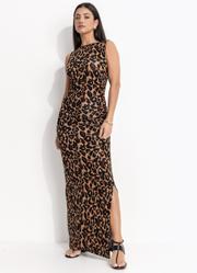 Vestido Estampado Animal Print Marrom