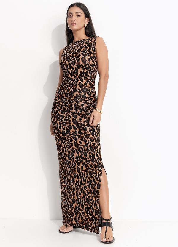 Vestido Estampado Animal Print (Marrom)