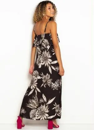 Forum - Vestido Estampado de Viscose Preto - FORUM