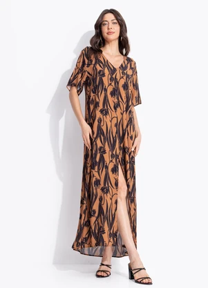 Colcci - Vestido Estampado em Viscose Marrom - COLCCI