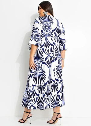 Marguerite - Vestido Étnico Azul em Malha Fria - MARGUERITE