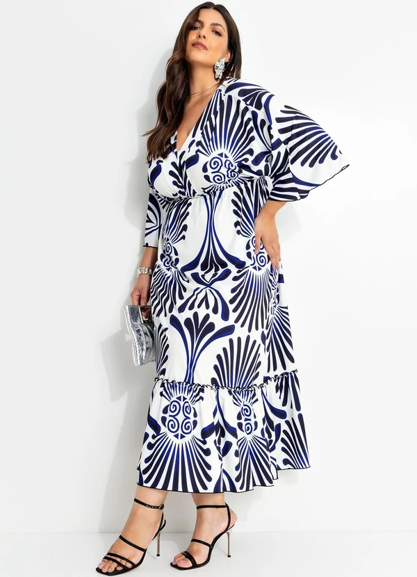 Marguerite - Vestido Étnico Azul em Malha Fria 8