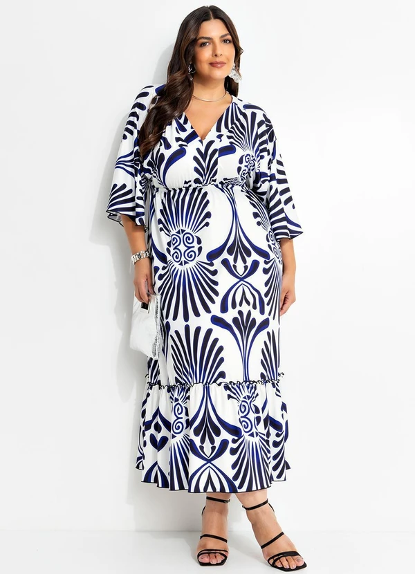 Marguerite - Vestido Étnico Azul em Malha Fria 9