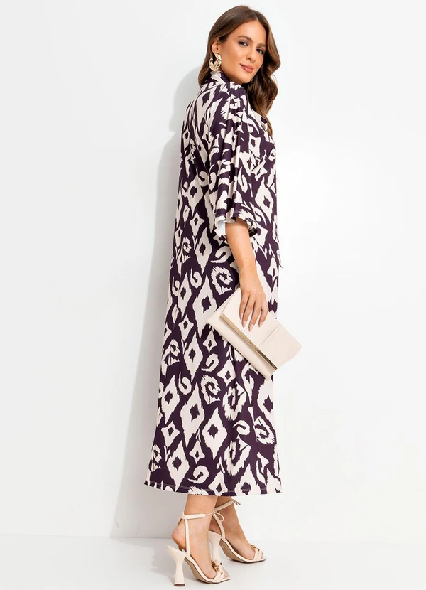 Quintess - Vestido Midi Estampado em Malha Fria com Gola Laço e Manga 3/4 4