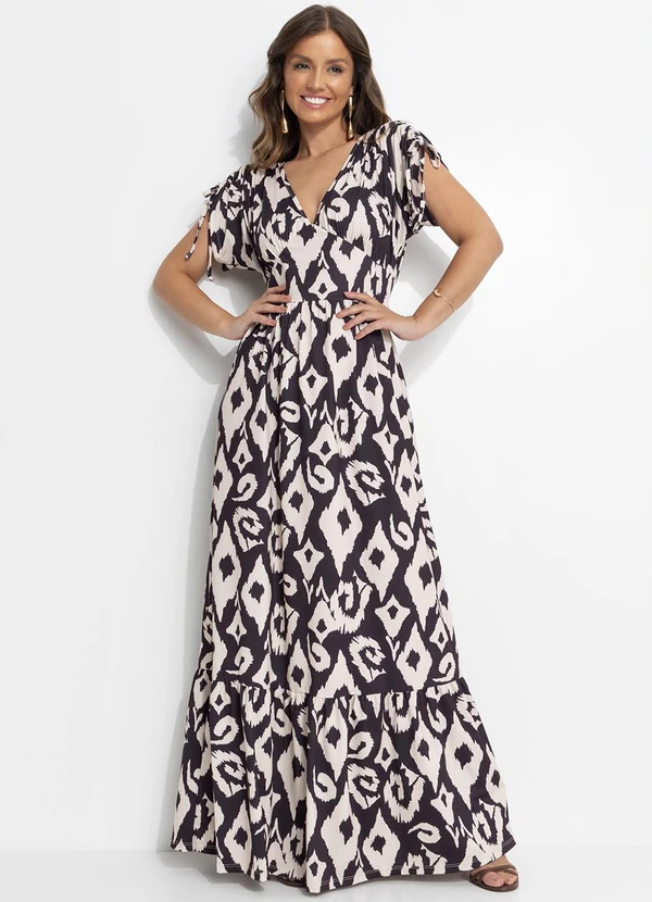 Quintess - Vestido Étnico Bicolor em Malha Fria 3