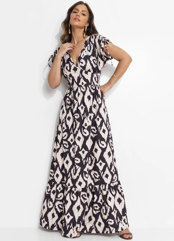 Quintess - Vestido Étnico Bicolor em Malha Fria 4