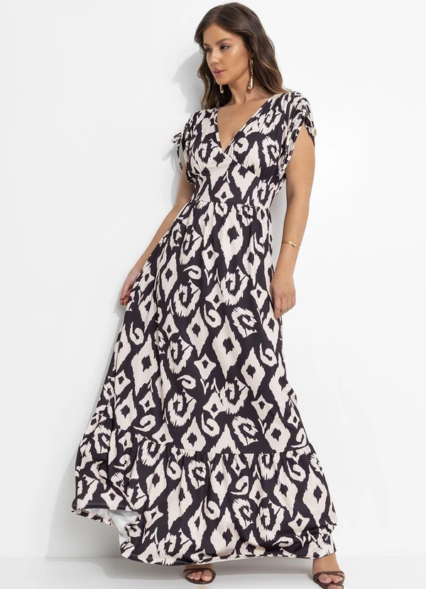 Quintess - Vestido Étnico Bicolor em Malha Fria