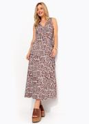 Vestido Midi Transpassado Estampa Geom�trica Marrom em Malha Fria