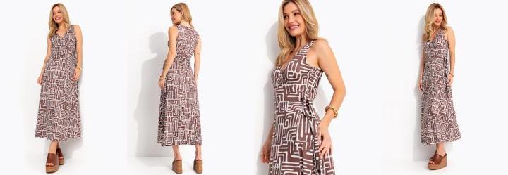 Vestido �tnico Marrom em Malha Fria