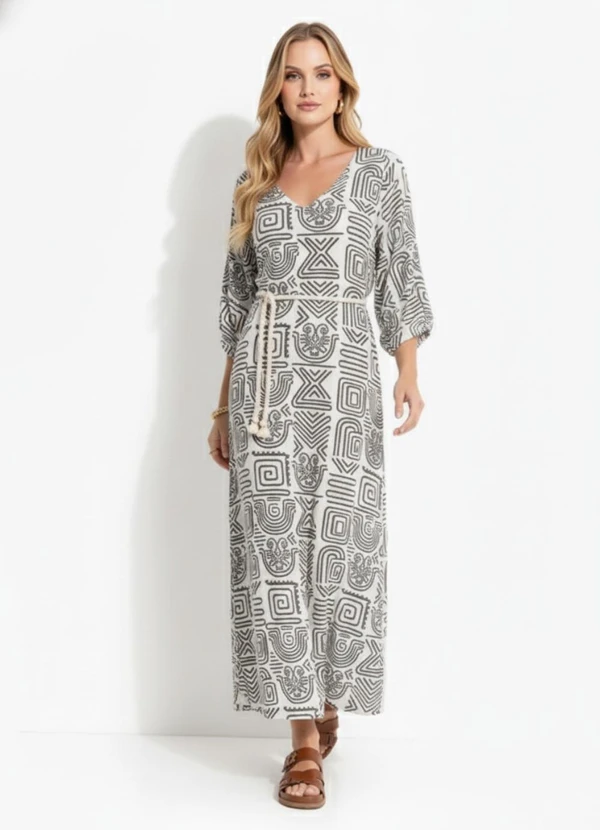 Quintess - Vestido Étnico Verde em Malha de Viscose