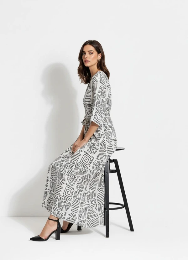 Quintess - Vestido Étnico Verde em Malha de Viscose 4