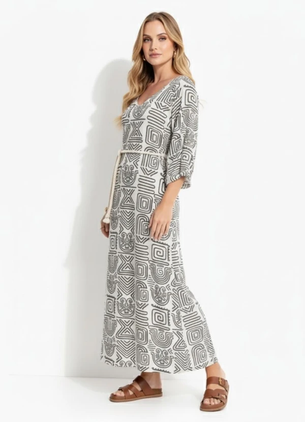 Quintess - Vestido Étnico Verde em Malha de Viscose 3